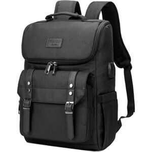 YALUNDISI Vintage Backpack black Travel Laptop bag  with USB Charging Port.